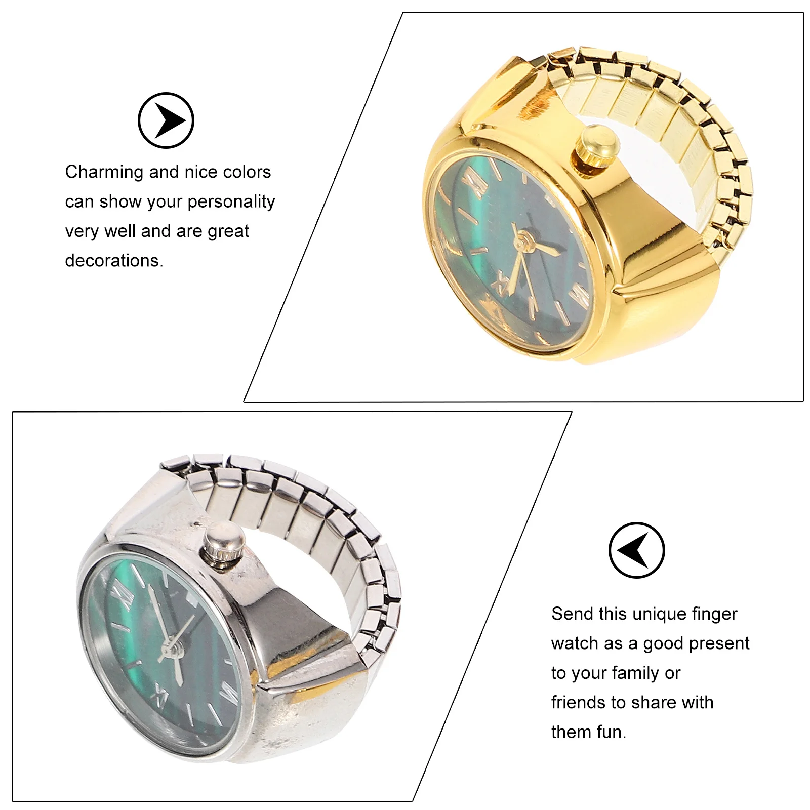 3 قطع ساعة دائرية إبداعية صغيرة من الفولاذ المقاوم للصدأ والزجاج ساعة إصبع عصرية للديكور اليومي هدية للحفلات للنساء والرجال ساعة يد كوارتز #3