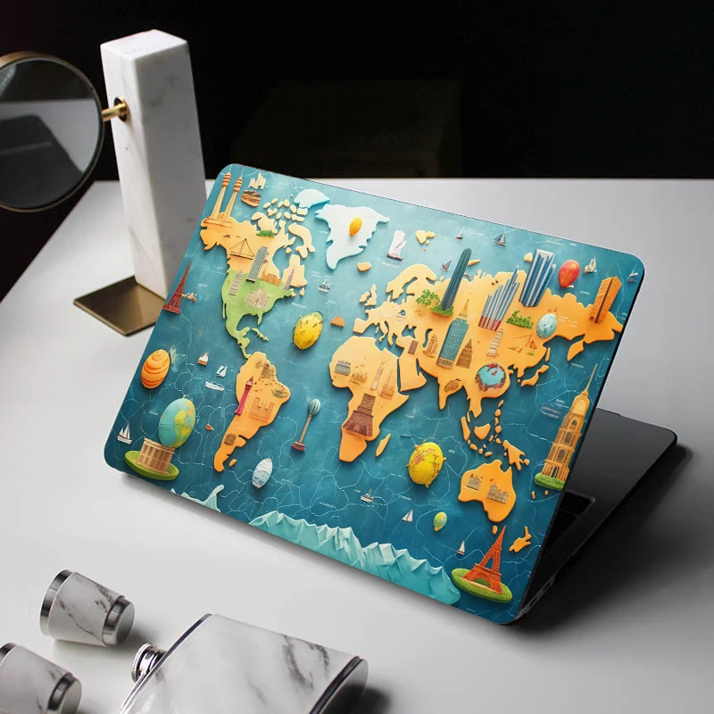 Funda para Laptop con Estampado de Mapa del Mundo para MacBook Air 13.6 M4 2026, Air 15.3, Pro 14 M5 M4 M3 M2, Air 13 A2337, Macbook Neo