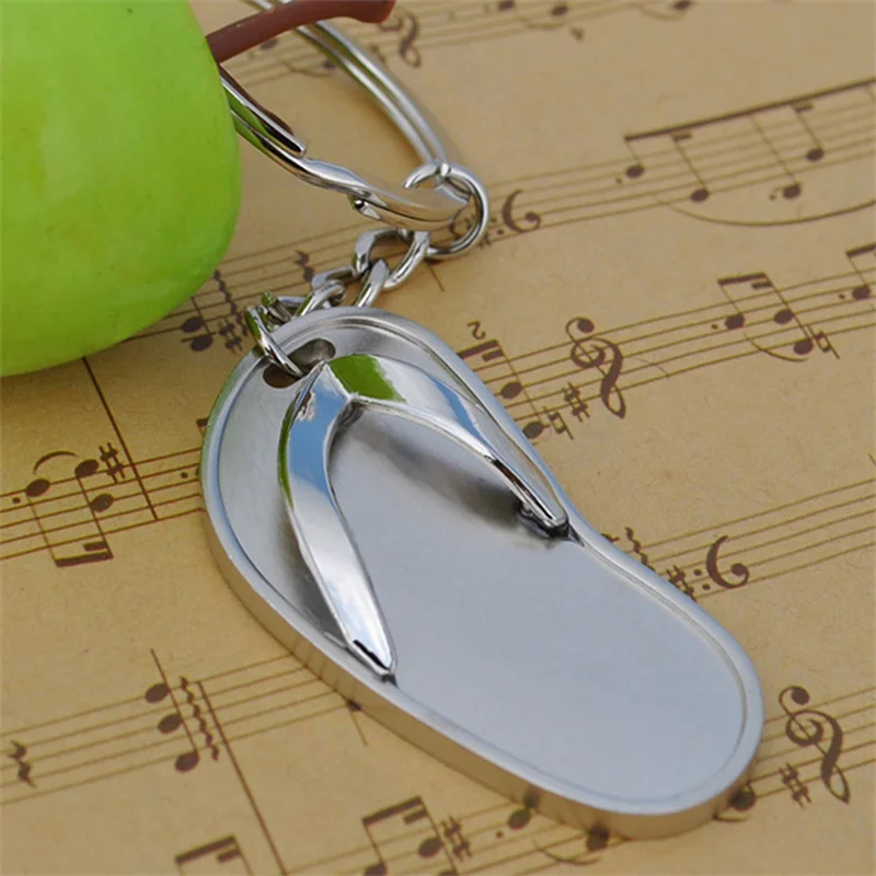 Fashion Simple Metal Flip Flops Pendant Keychain Shoe Slipper Keyring Jewelry New Bag Car Charm Accessories Unique Keyring Gift