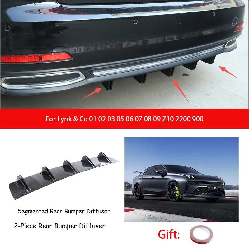 For Lynk & Co 01 02 03 05 06 07 08 09 Z10 2200 900 ABS Rear Bumper Lip Diffuser Shark Fin Anti-collision