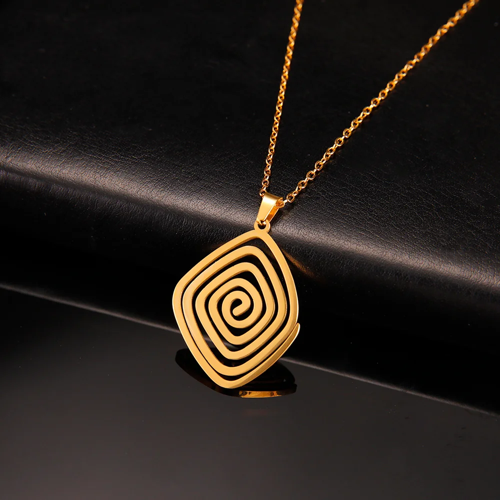 Cazador Stainless Steel Spiral Swirl Maze Necklace for Women Irregular Geometric Gold Color Neck Chain Jewelry Birthday Gift