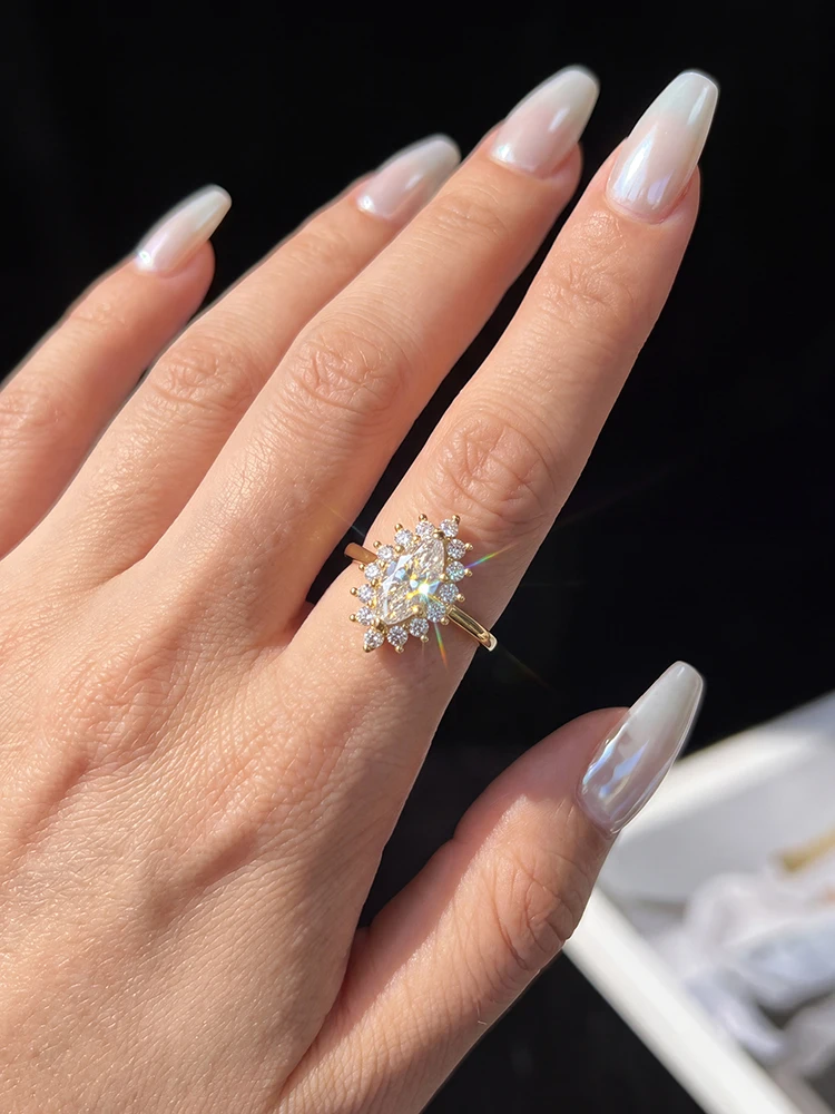 Luxuriöser Ehering mit echtem 1-Karat-Marquise-Moissanit-Diamanten für Damen, ideal für Jahrestage, Hochzeiten und Partys, modischer, personalisierter Schmuck. – Detail 5