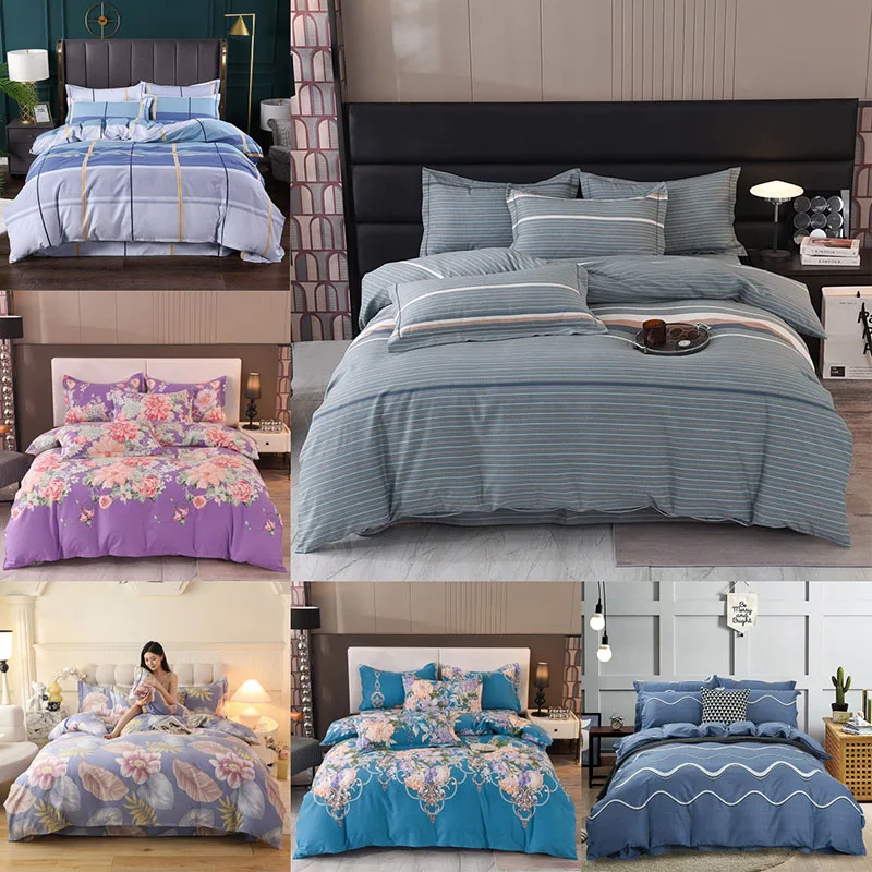 

High-End Thickened 100% Cotton Brushed Bedding Set Printed Skin Friendly Bed Linens Cozy Breathable Quilt Set for Adults