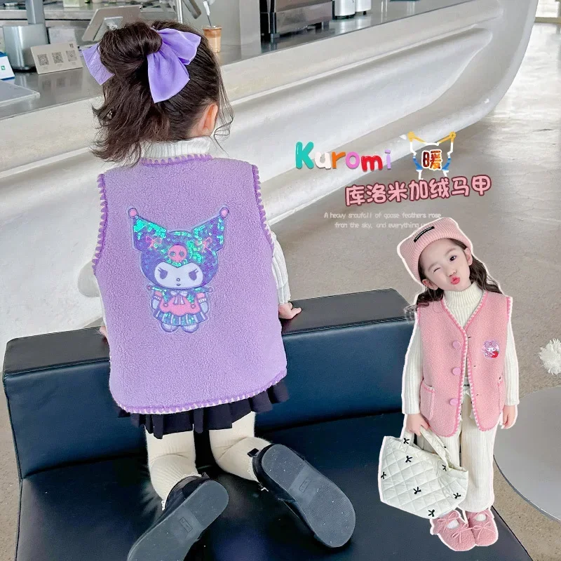 

Girly Heart Kuromi My Melody Anime MINISO Warm Soft Vest Coat Cute Cartoon Children Kawaii Wear Jacket Clothing Gifts Toys