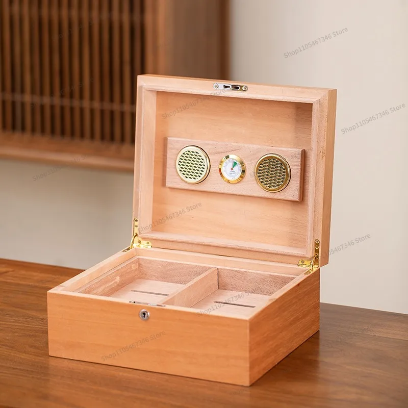 For Wooden Cigar Moisturizing Storage Box, Exquisite Solid Wood Cigar Humidifying Box, Reverse Cover Wooden Box