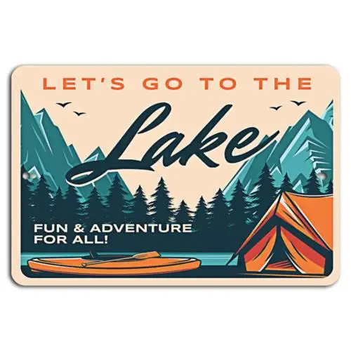 Adventure Awaits: Let;s Go to the Lake - Rustic Tan  Teal Escape!-Aluminum-tin sign