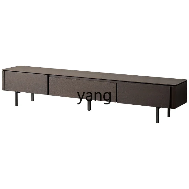 CX  Italian minimalist smoked wood color solid wood TV cabinet living room furniture coffee table combination