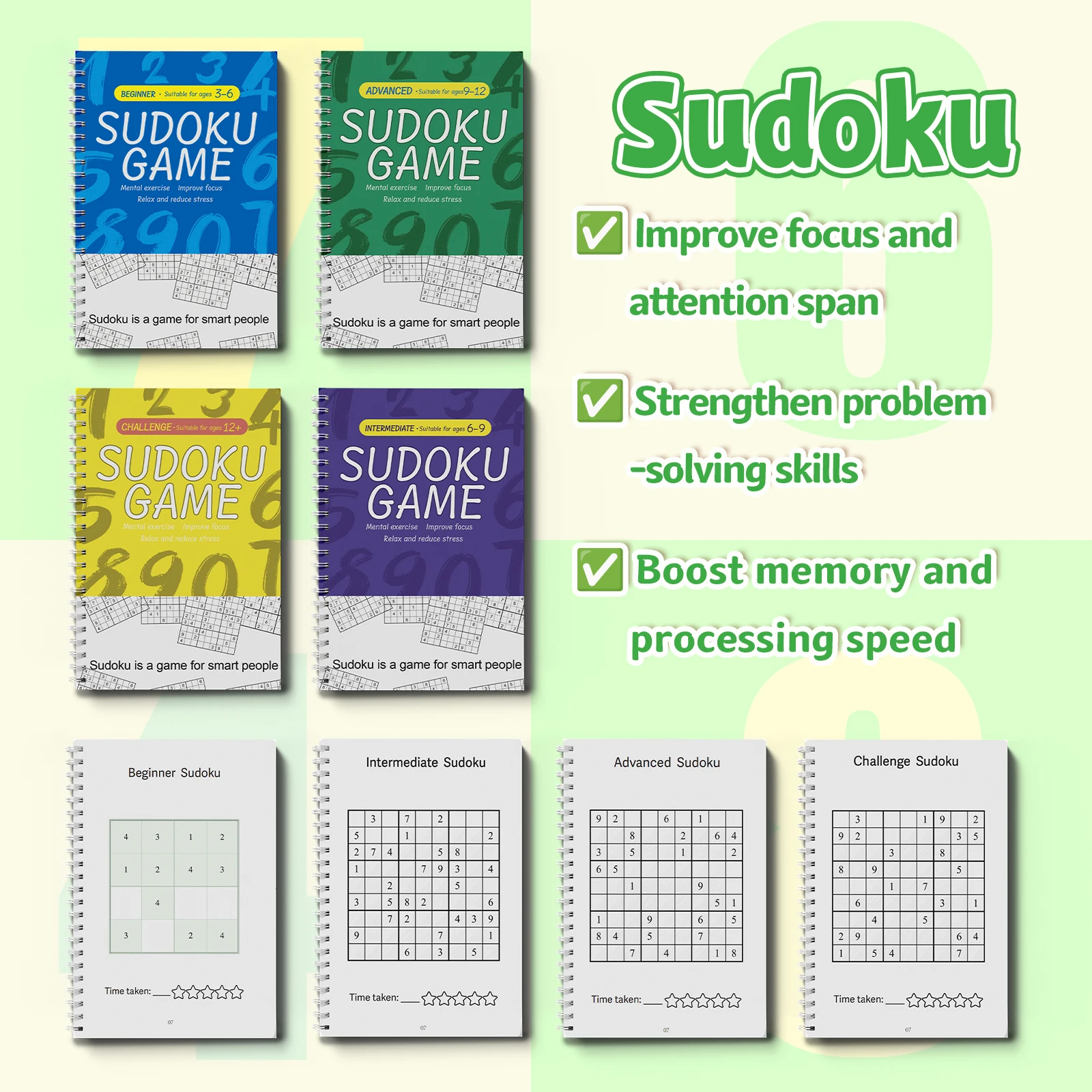 Sudoku Workbook for Children 3–6,6-9,9-12,12+ – Brain Training Logic Puzzle Book to Improve Focus and Problem Solving
