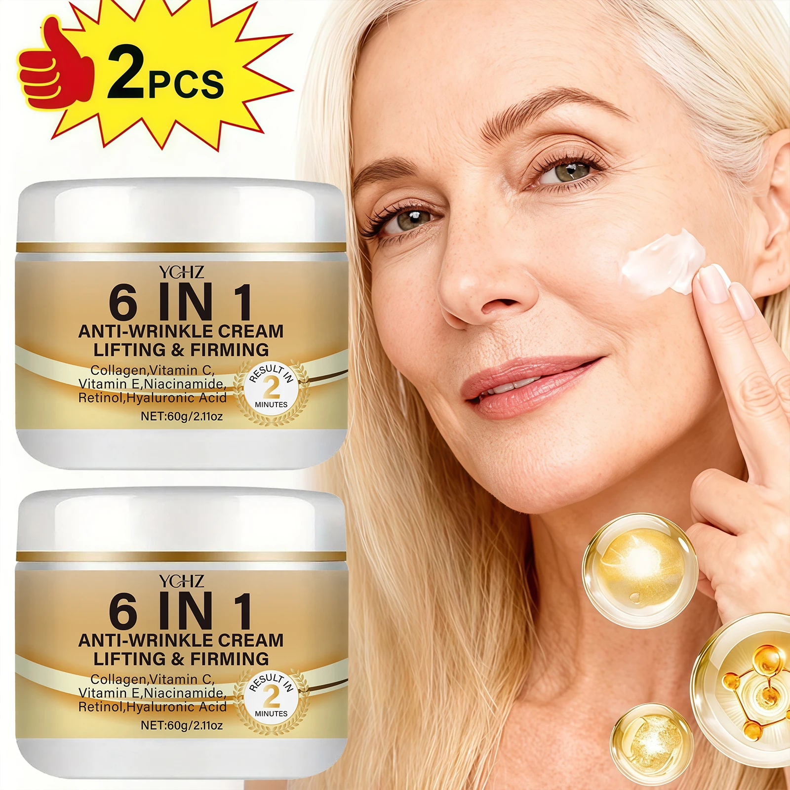 Crema Reafirmante y Lifting Instantánea 6 en 1, Hidrata Profundamente, Suaviza la Piel Seca, Mejora la Luminosidad y Elasticidad, Producto para el Cuidado de la Piel que le Brinda un Brillo Juvenil