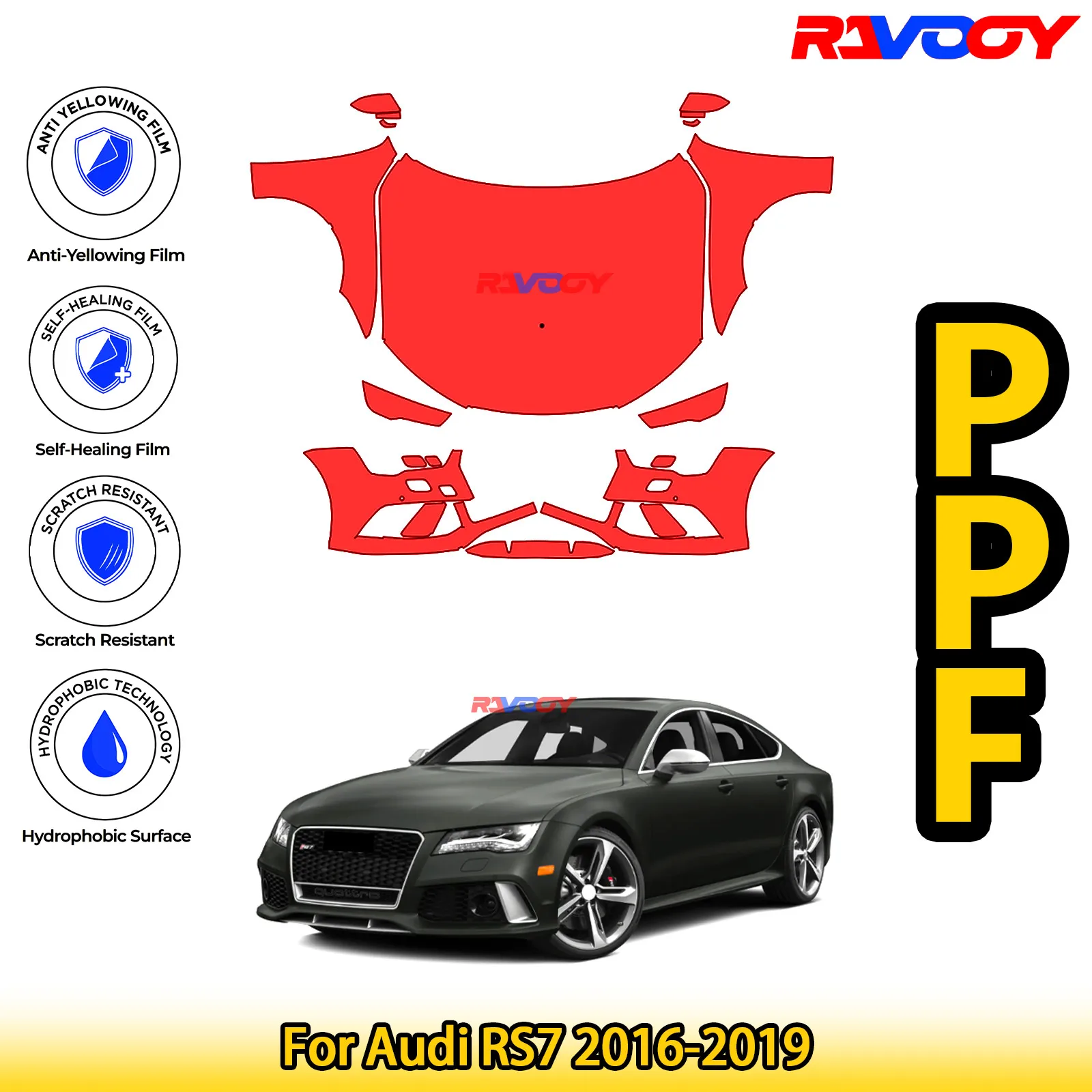 

For Audi RS7 2016-2019 Glossy Matte Black Precut front PPF Kit Paint Protection Film