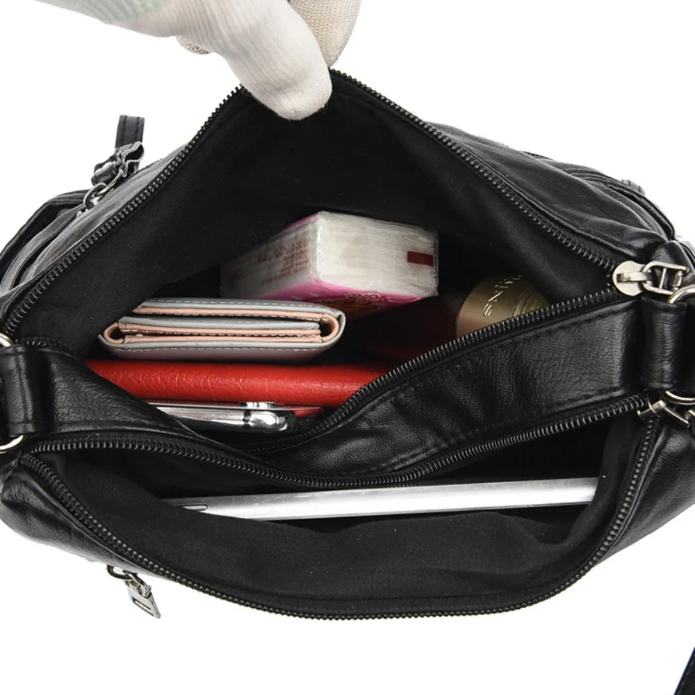 Fashion Leather Crossbody Bag Multi-layer Soft Tote Bag Large Capacity Buying Vegetable Bag Middle-Aged Women