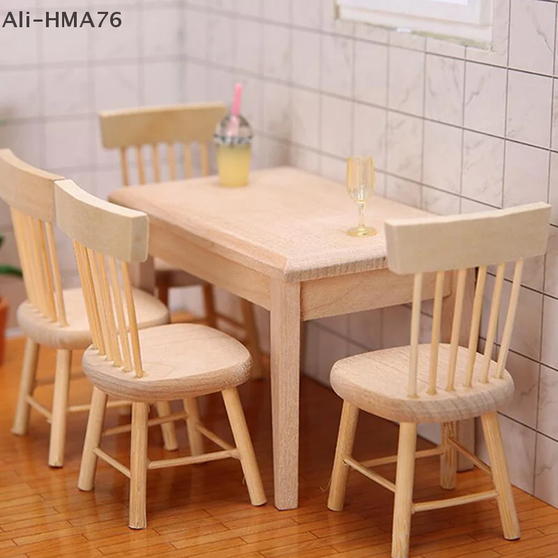 HMA76-1Pc 1/12 Dollhouse Miniature Accessories Wooden Dining Table Chair Simulation Furniture Toy for Children Gift