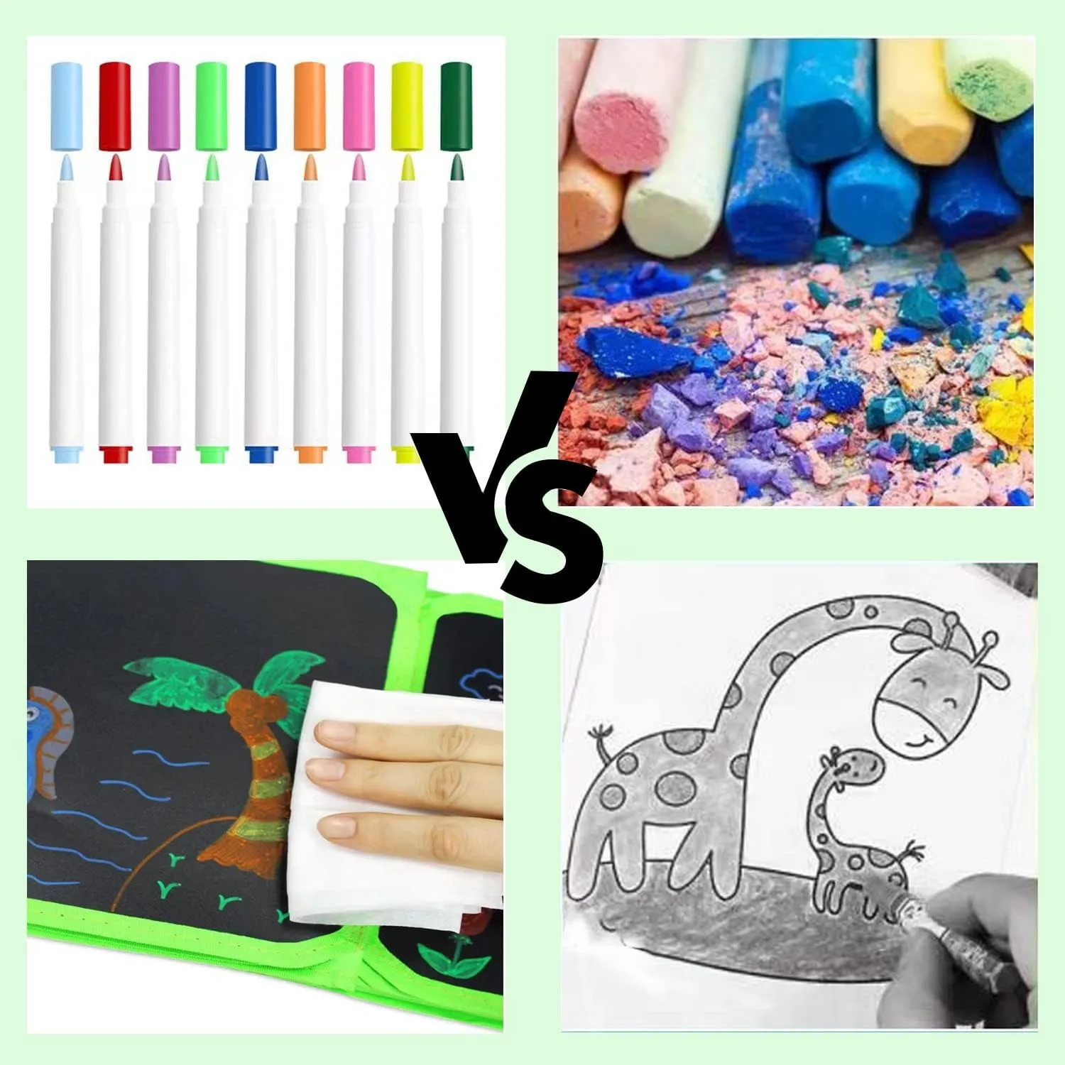 Green Dinosaur Erasable Book Doodle Set Magic Drawing Book Reusable Drawing Book 12 Watercolor Pens 14 Page Drawing for Kids view 4