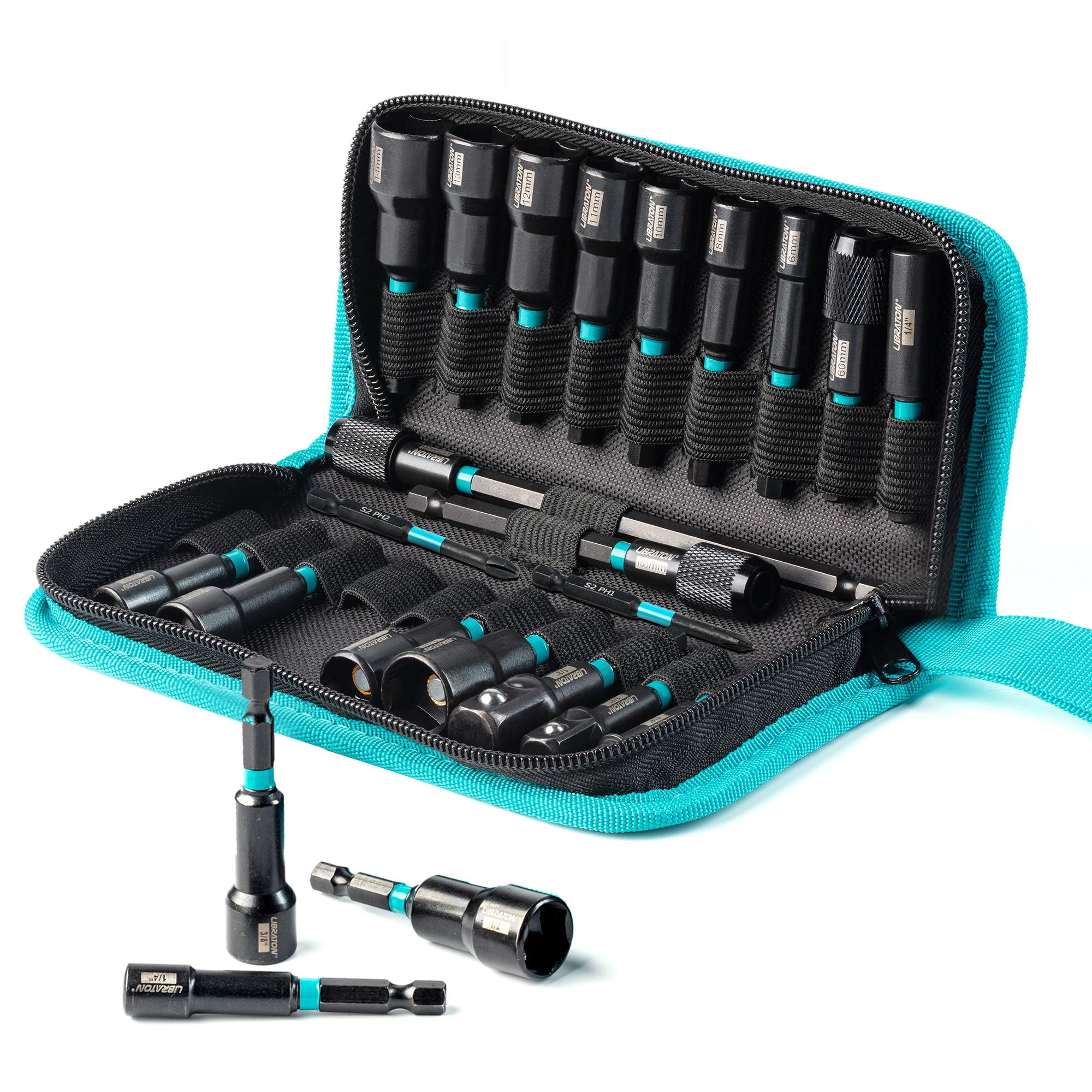 Libraton 23Pcs Magnetic Nut Driver Set Impact Drill Driver Bit Set Metric SAE Nut Driver Impact Socket Adapters Bit Holder