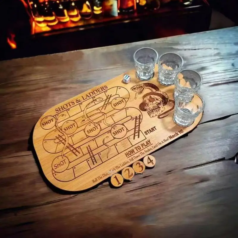 Shots & Ladders Drinking Game Wooden Snake And Ladder Drinking Plate Adults Classic Board Game Funny Family Party Table Games