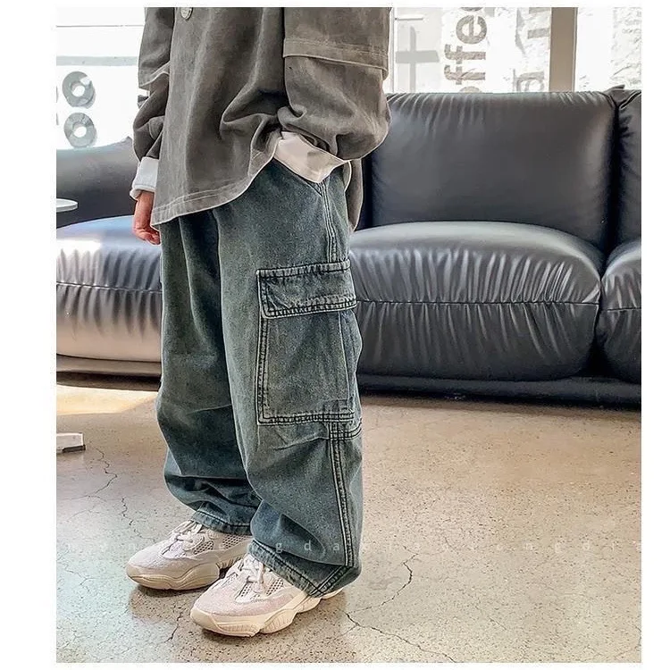 Kinder Jungen Jeans Frühling Herbst Kinder Baby Jungen Denim Hose Seitentaschen Kleinkind Jungen Lose Gerade Hose Streetwear Jungenhosen – Detail 4
