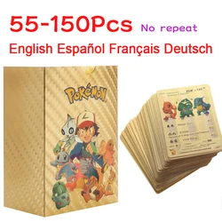 Cartas de Pokémon No repetidas, tarjetas de batalla de colección raras, regalo de 55-150 piezas, inglés, español, francés, alemán, dorado, VAMX, GX, Pikachu, Charizard