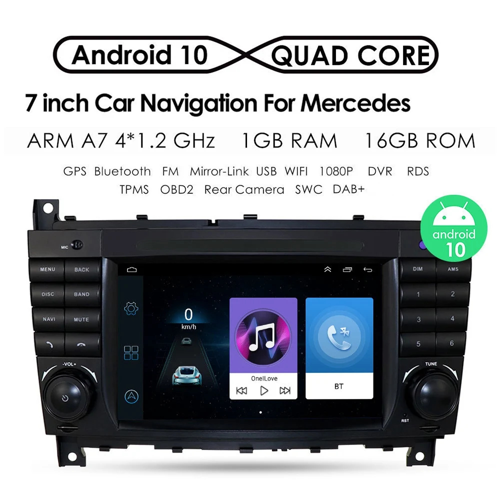 For Benz W203 2004-2007 Android 10 Quad Core Car Dvd Media Player Radio GPS WIFI Bluetooth Steering Wheel Control