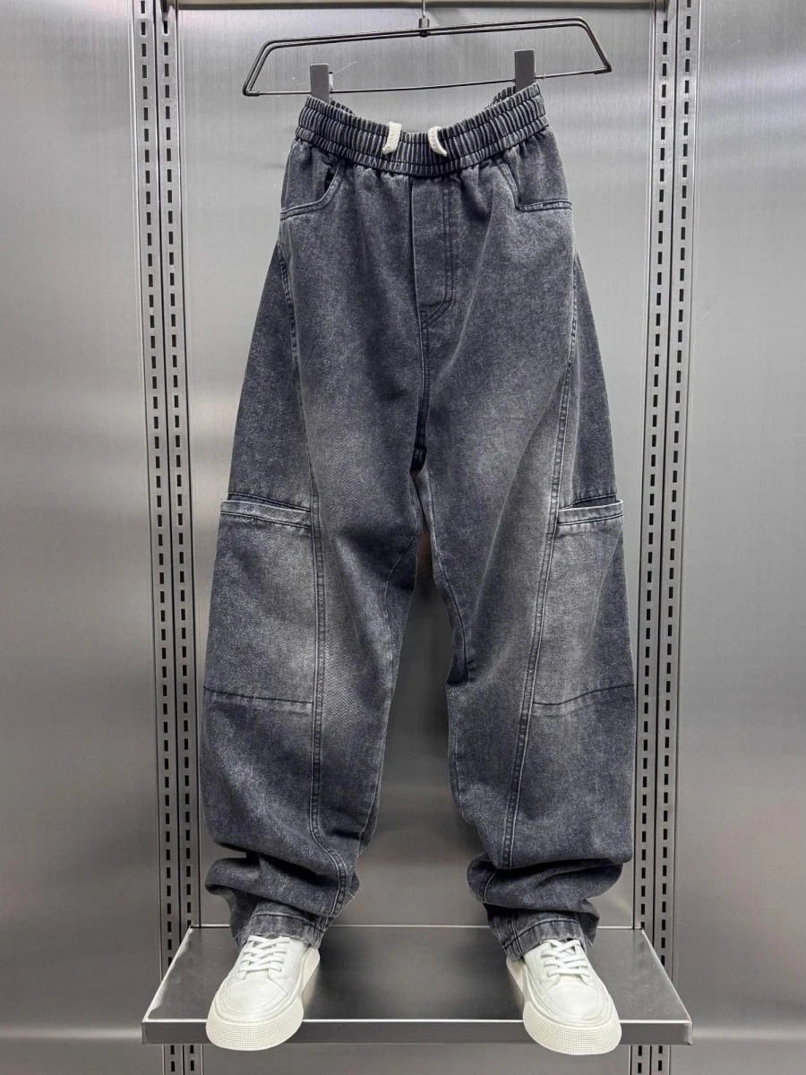 Trendy Patchwork Design Straight Leg Loose Men's Jeans Casual Spring Autumn Wear Comfortable Classic Blue Long Pants