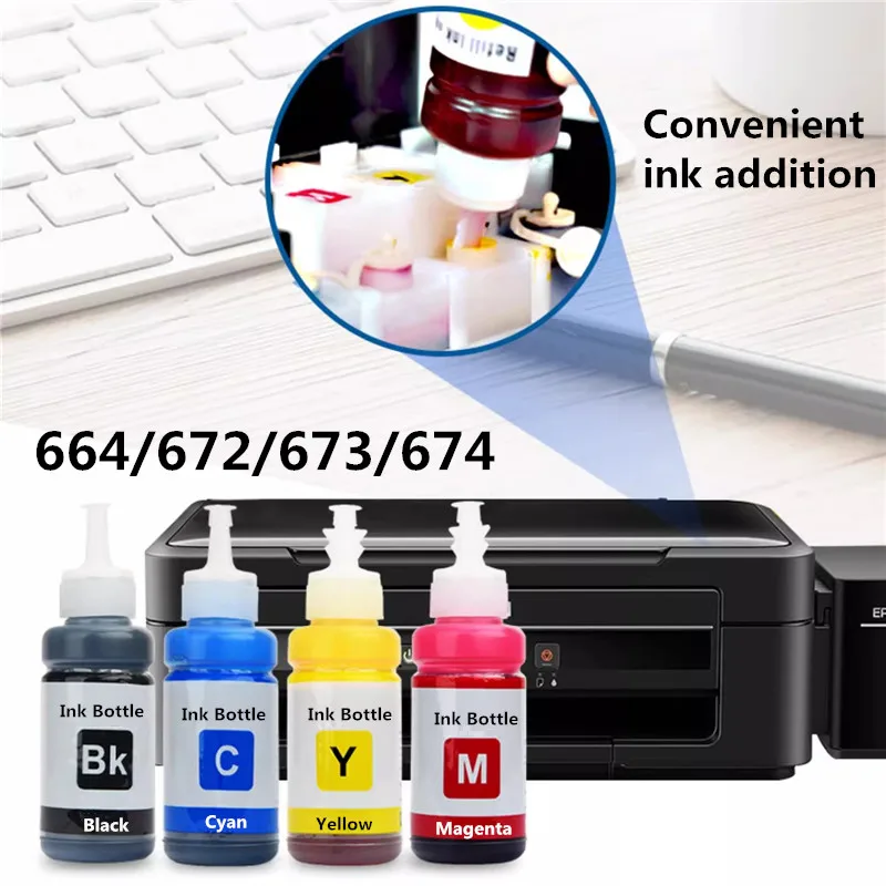 4 Colors 664 672 Refill dye ink For Epson L100 L110 L210 L120 L220 L310 L355 L362 L366 L365 L380 L486 L800 L805 L810Printer