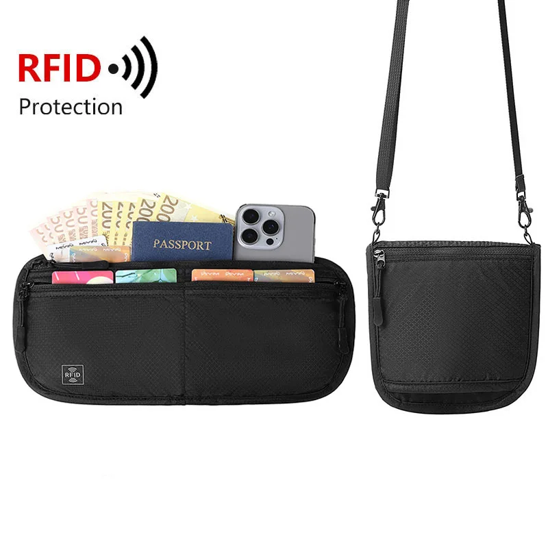 

Travel Waist Bag Money Belt Slim Passport Holder RFID Blocking Travel Invisible Pouch Protect Cash Credit Card One Shoulder Bag