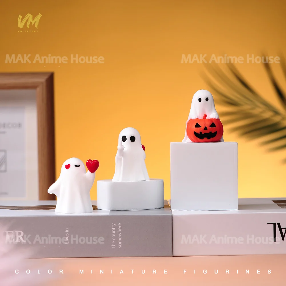 Halloween Decorative Resin Miniatures Ghost Pumpkin Candy Cute Scene Figure Painted Model For Ornaments Toy Dolls Set