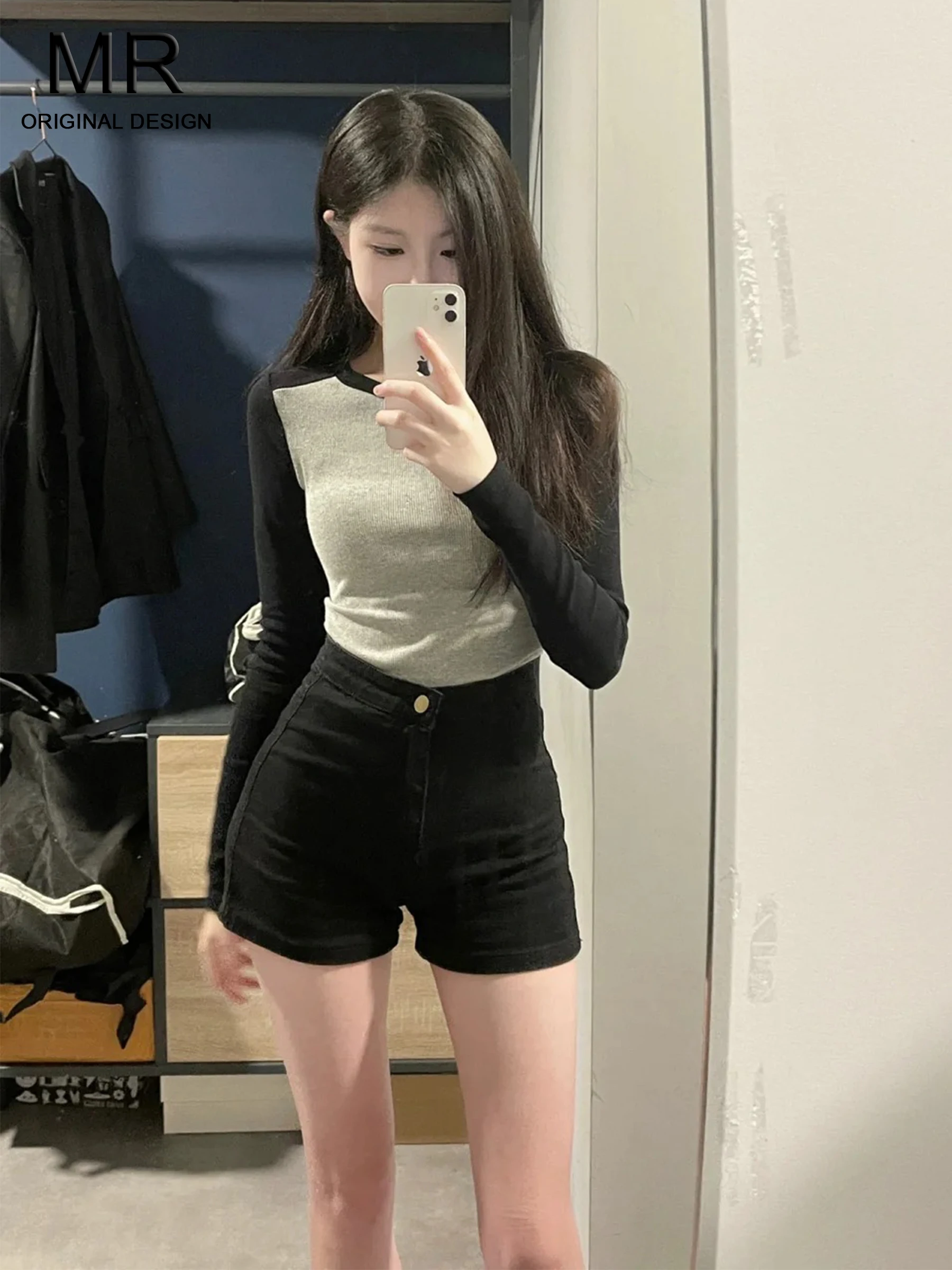 

Джинсовые шорты в американском стиле с высокой талией, облегающие, черные, женские, летние, модные, повседневные, свободного кроя