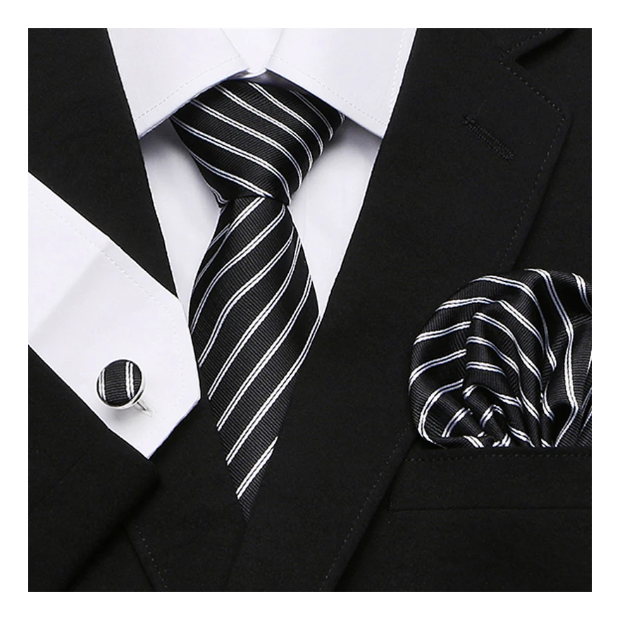 Luxurious 7.5 cm Great Quality Tie Hanky Cufflink Set gravatas men Necktie hombre Khaki Geometric Formal Clothing