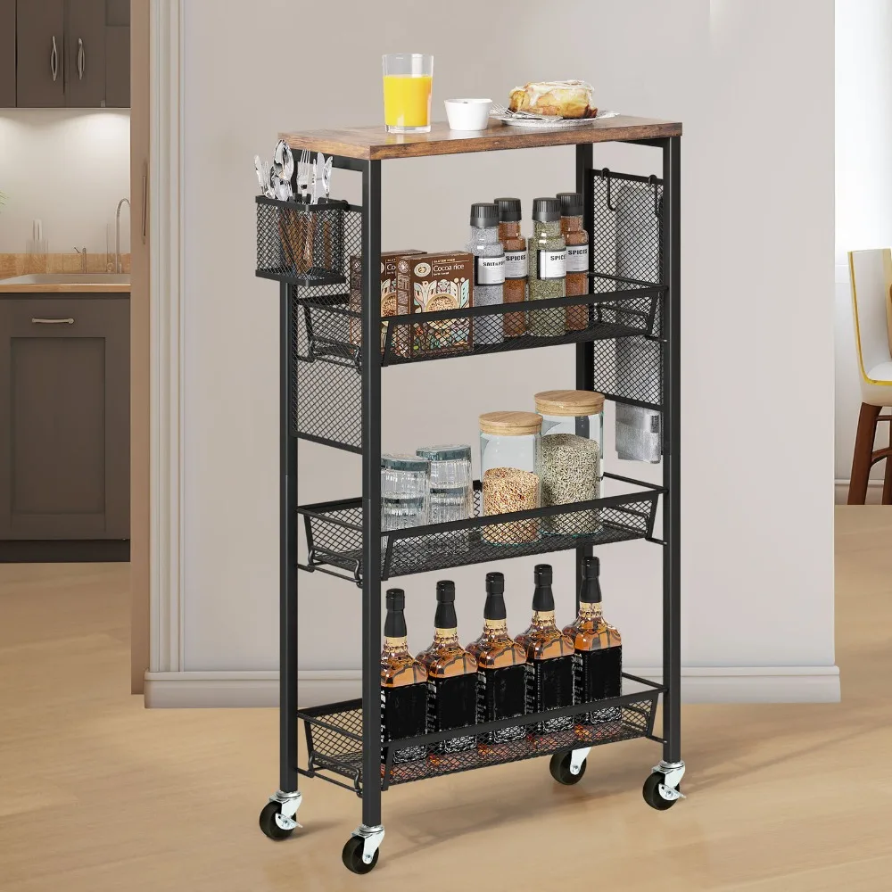 

4-Tier Slim Rolling Cart Kitchen Cart w/ Wheels Storage Cart Mobile Utility Cart
