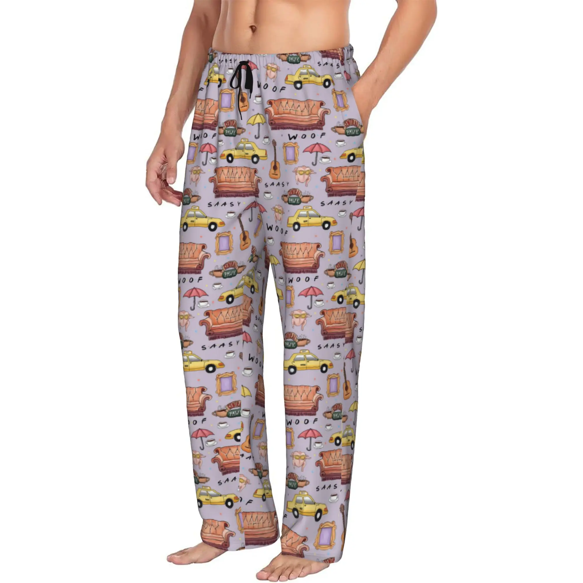 Custom Men Funny Friends Collage Pajama Pants Print  Sleep Sleepwear Bottoms with Pockets