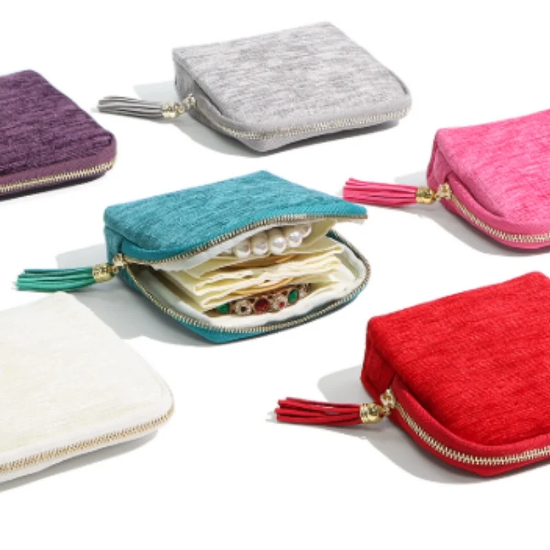 

Portable Multi-layer Tassel Jewelry Storage Bag Travel Jade Bracelet Large-capacity Zipper Jewelry Packaging Bag Organizer