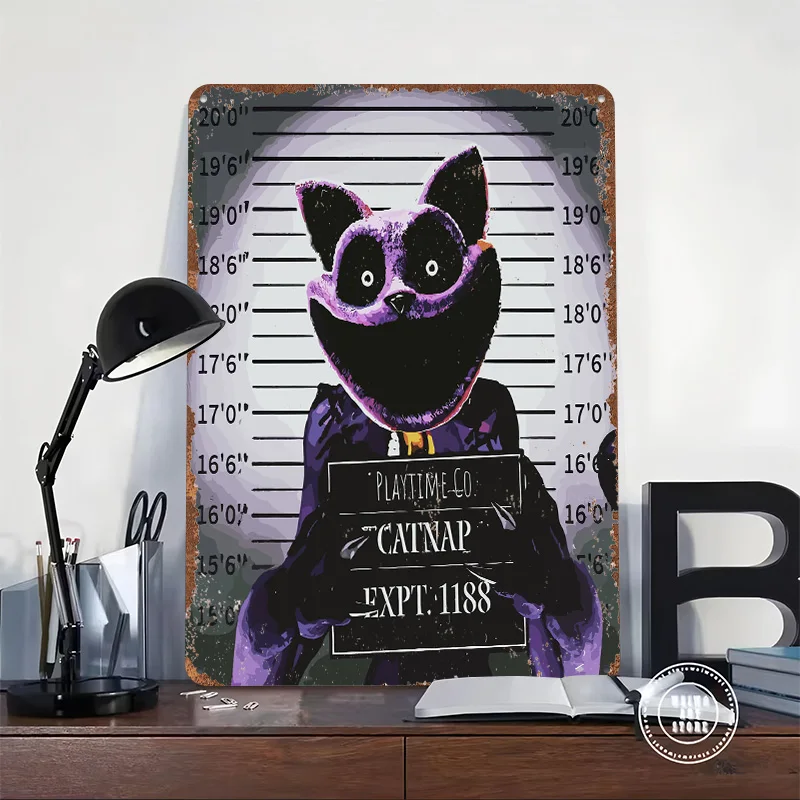 CatNap Mugshot From Poppy Playtime Metal Poster Customized Wall Art Retro Vintage Tinplate Signs for Decoration Room Wand Deko