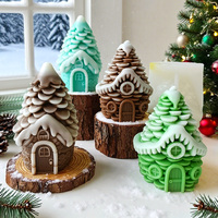 3D Christmas Pinecone House Silicone Mold Handmade Aroma Candle Plaster Resin Decoration Mould DIY Snow House Candle Molds