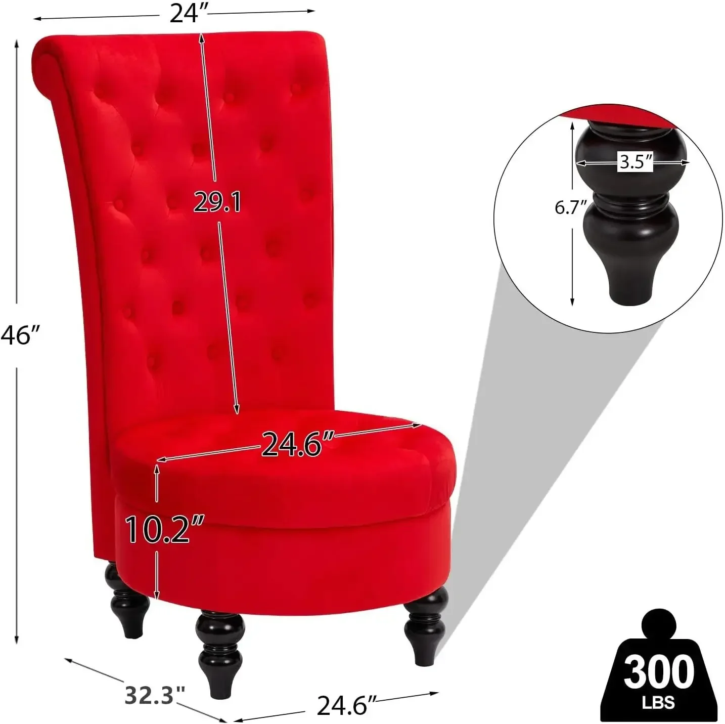 طقم كراسي عرش ملكي مكون من قطعتين لغرفة المعيشة، كرسي بظهر مرتفع بدون أزرار مع مقعد أكبر مقاس 24.6 بوصة #3