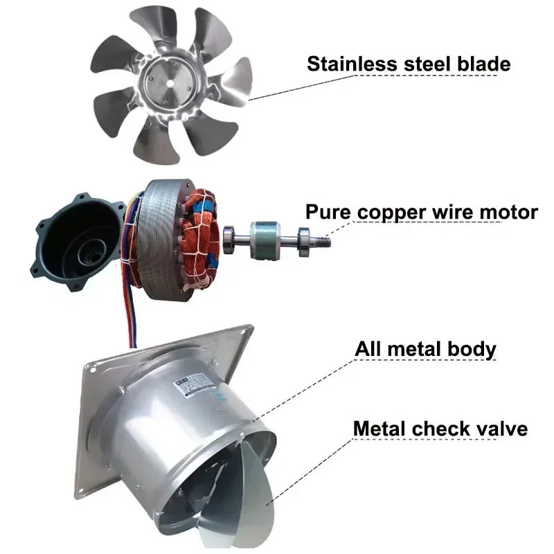 스테인레스 스틸 파이프 배기 선풍기 부스터, 변기 주방 벽걸이 창 덕트 선풍기, 공기 환풍기 추출기 송풍기, 12 인치, 6 인치