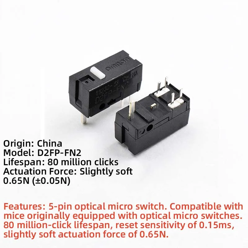 2PCS/10PCS D2FP-FN2 Optical Micro Switch for Mouse, 5-Pin White Dot, Compatible with GPW Gen3 / Gen4