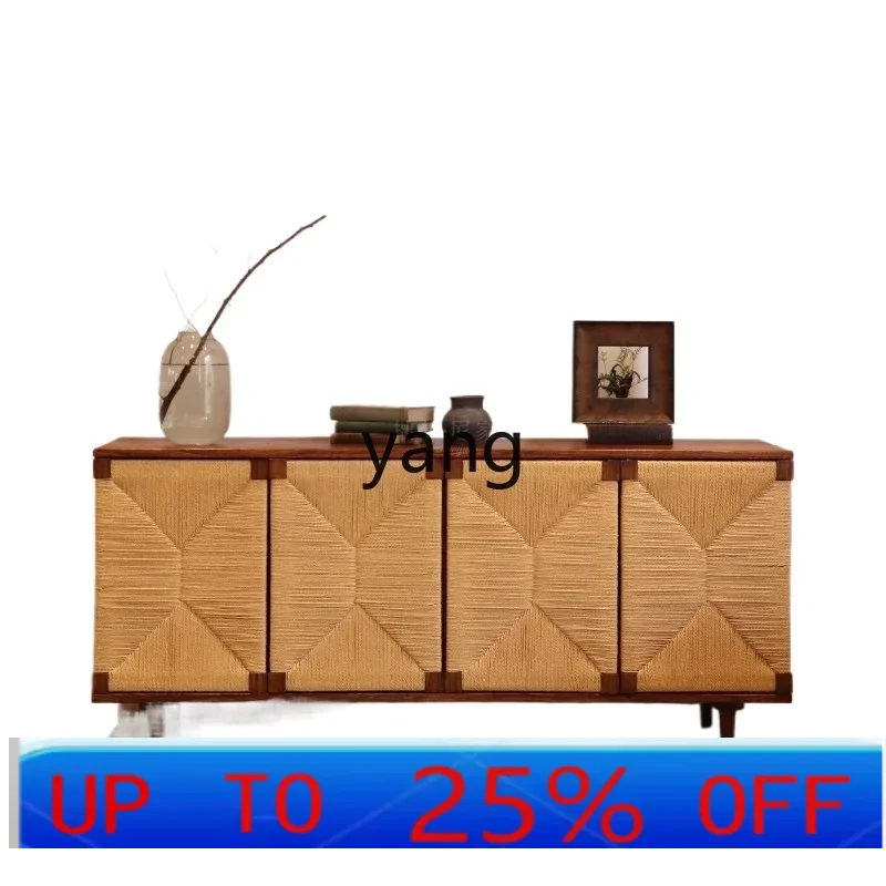 

LMM retro dining side cabinet solid wood French entrance cabinet medieval rattan household cabinet