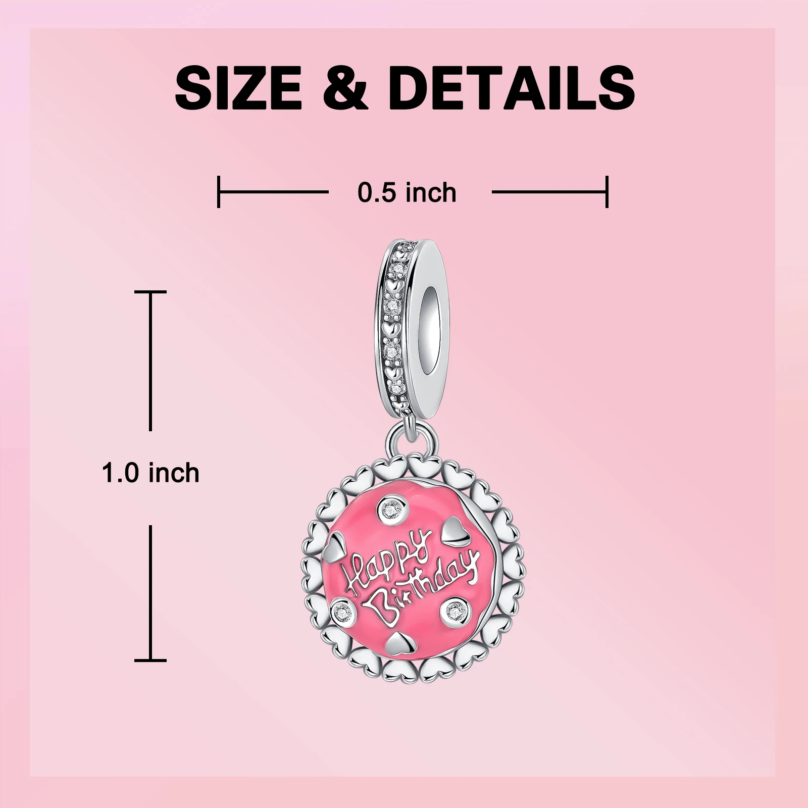 925 فضة الوردي عيد ميلاد سعيد كعكة الخرز ، يناسب الأصلي باندورا سوار ، قلادة ، DIY بها بنفسك السحر ، صنع المجوهرات