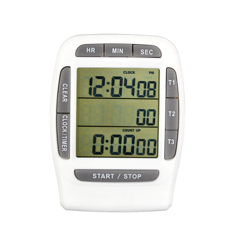 Digital LCD Multi-Channel Kitchen Magnetic Timer Countdown Laboratory Cooking 3 Channel Timers Hour/Min/Sec AM/PM Gadgets Tools