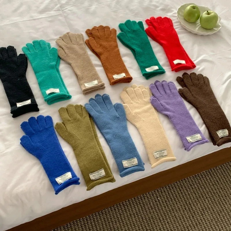 

Fashion Solid Color Touch Screen Knitted Gloves Women Winter Warm Gloves Solid Work Harajuku Mittens For girl