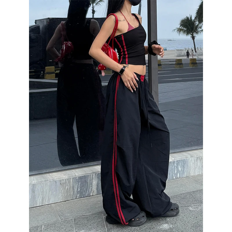 Summer Women Black Goblin Core Long Trousers Parachute Pants Harajuku Y2K Streetwear Loose Grunge 90s Hip-pop Sweat Pants