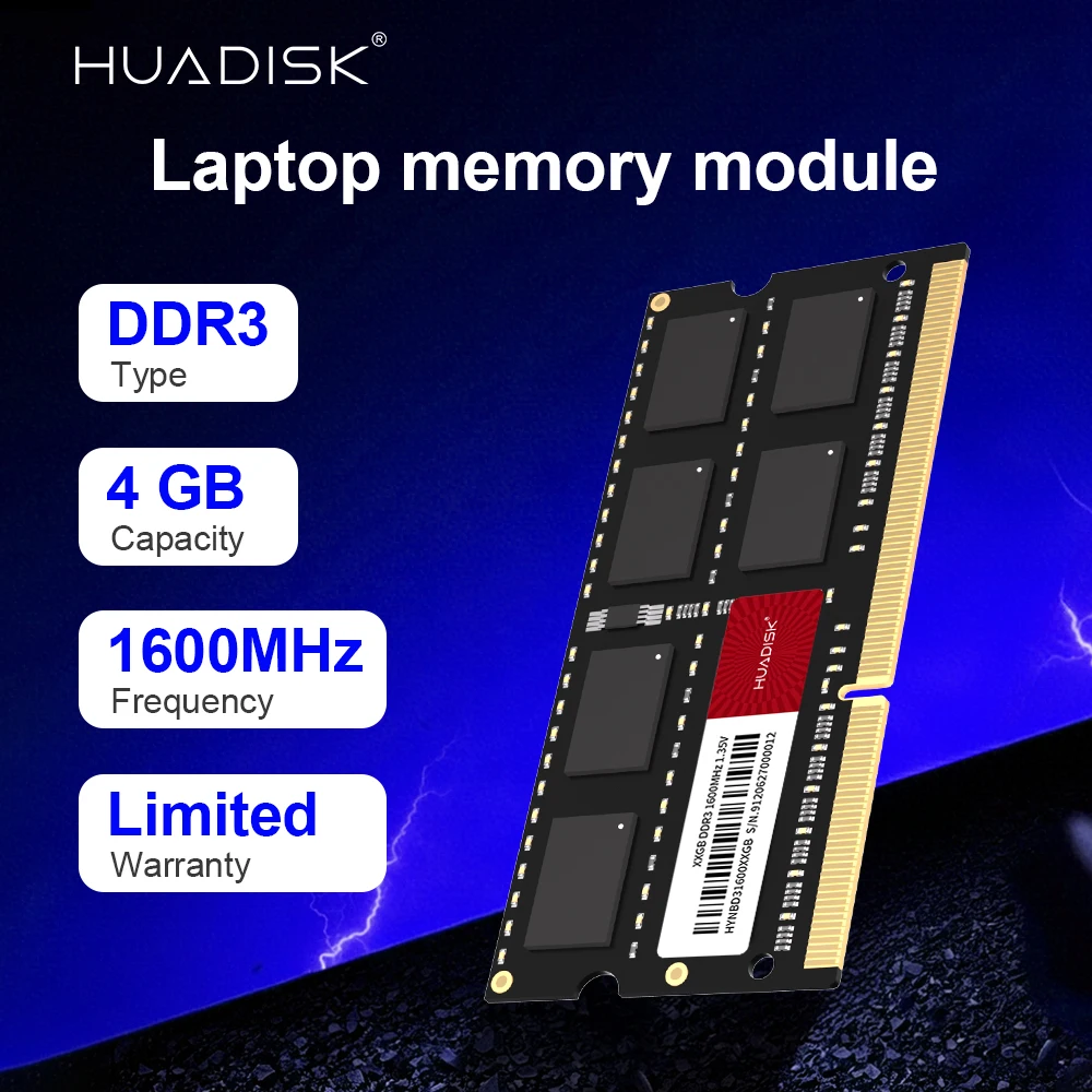 Memoria RAM para Portátil HUADISK DDR3, 1600MHz, 1.35V, 4GB, 8GB, 204 Pines, para Notebook