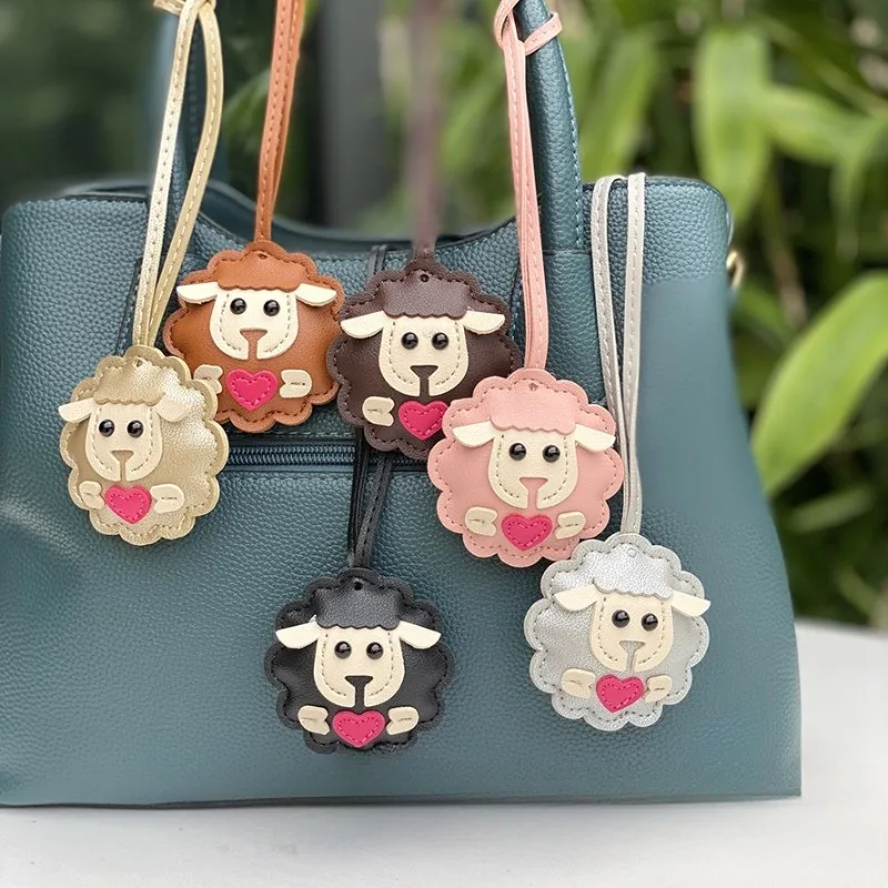 Little Sheep Smile Love PU Leather Bag Accessories Cute Animals Car Keychain Pendant For women