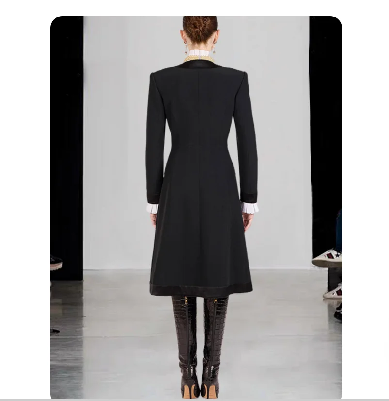 Autumn and winter European style black diamond button slim fit dress elegant jacket