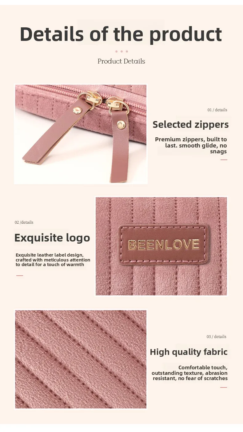 Tragbare Make-up-Organizer-Tasche, große Kapazität, Kosmetiktasche mit mehreren Fächern für Pinsel, Kosmetika, Reiseaufbewahrung – Detail 8
