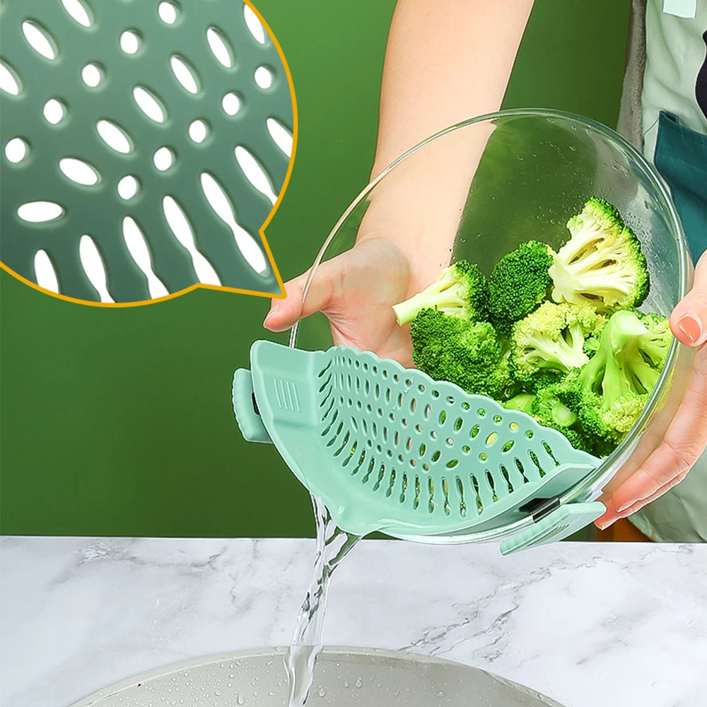 Filtro de silicone com clip para cozinha, com clip, rack de drenagem para massas, coador de frutas e vegetais