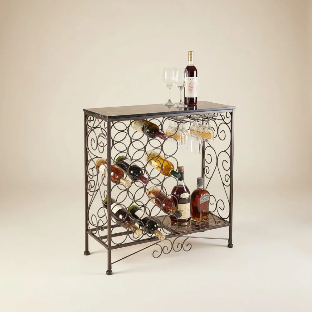 

Freestanding Wine Rack Table, 24-Bottle Storage Cabinet with Glass Holder - Modern Home Bar Furniture