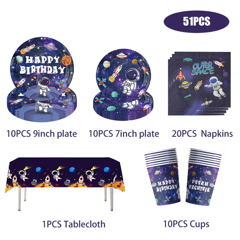 Neue Astronauten-Geburtstagsparty-Dekoration, schwarze Weltraum-Astronauten-Teller, Servietten, Becher, Tischdecke, Hintergrund, Party-Geschenke, Kindergeburtstag – Detail 15
