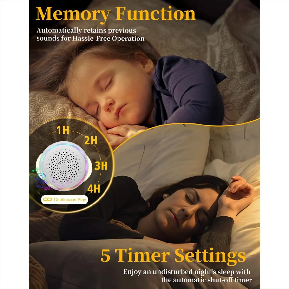 DTC5 White Noise Sound Machine with 27 Soothing Sounds, Timer, Memory Function - Ideal for Baby, Adult, Home, Office, Travel