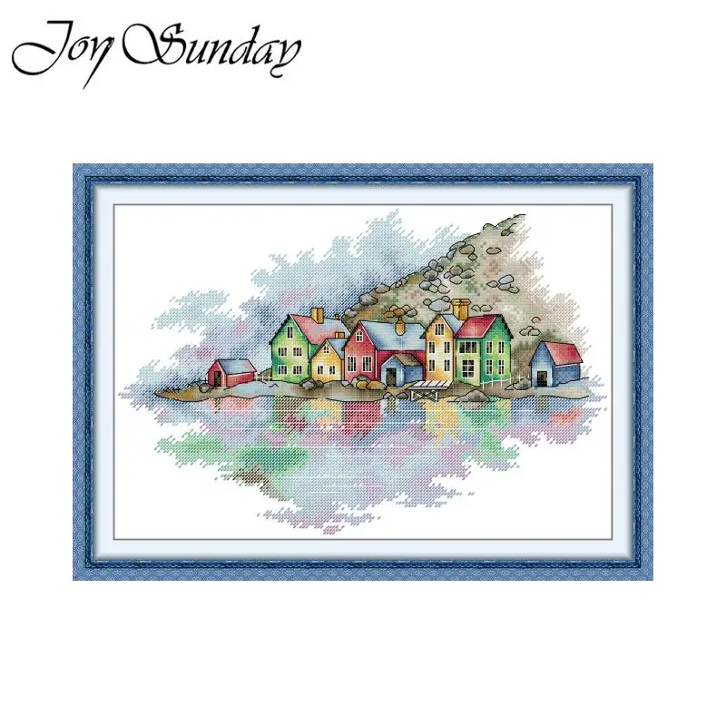 Joy Sunday Cross Stitch Kit Colorful Countryside HD Patterns Printed Counted Fabric Aida 16/14/11CT DIY Handcraft Embroidery Set